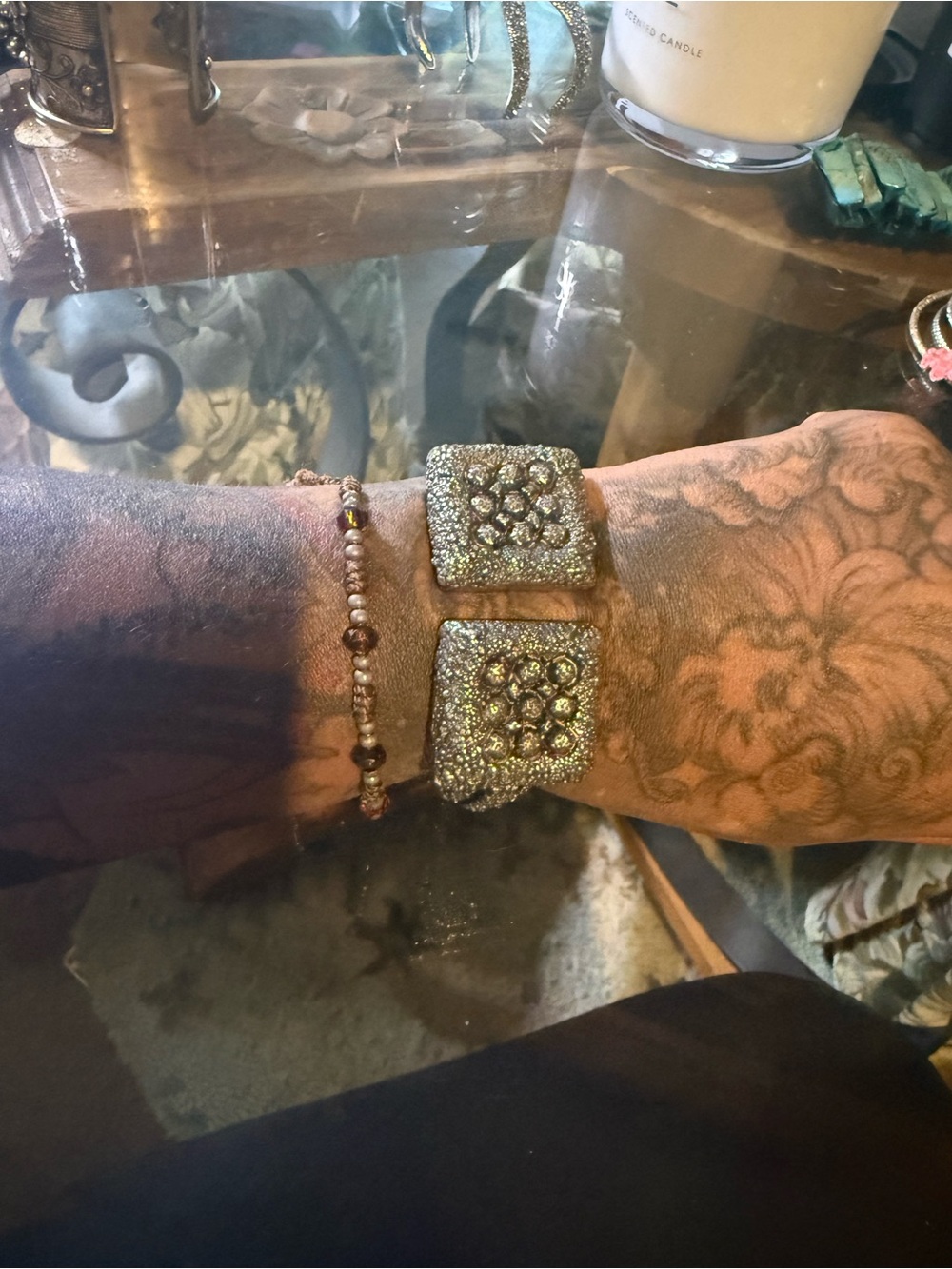 Source Unknown Gold-Tone Square Rhinestone Cuff Bracelet